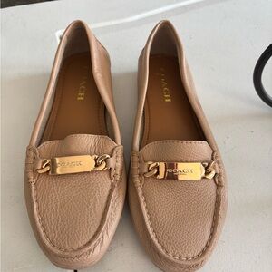 Coach Beige Leather Loafers with Gold Accent